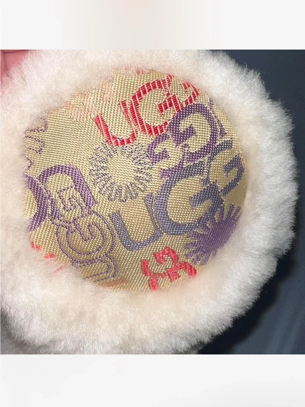 UGG Cream Shearling Earmuffs with Patterned Multicolor Band